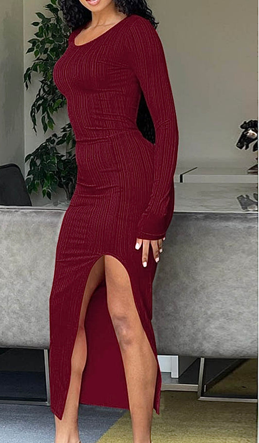 Red Wine Long Sleeve Dress